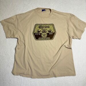 Corona Extra Beer Graphic T-Shirt Mens XXL Tan Short Sleeve Beer Label Promo Tee